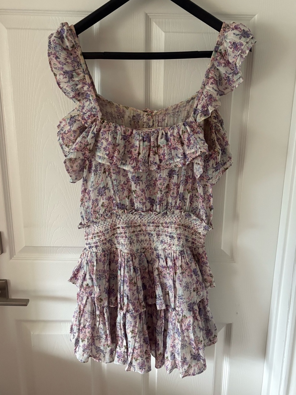 LoveShackFancy Lavender Floral Ruffle Mini Dress Size XS - Picture 4 of 6